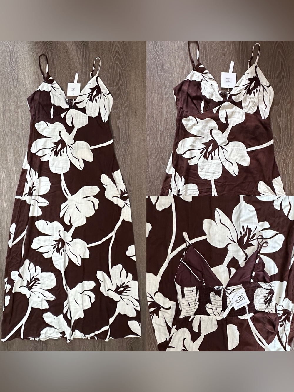 Paper Heart Linen Blend chocolate brown white Dress Size XL NWT ANTHROPOLOGIE - Picture 2 of 7
